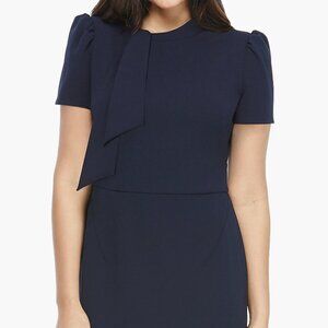 Maggie London Tie Neck Puff Sleeve Scuba Crepe Dress